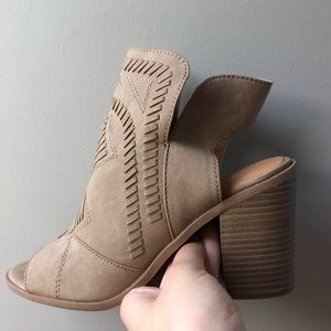 Taupe/Nude Open-toed Block Heel Booties